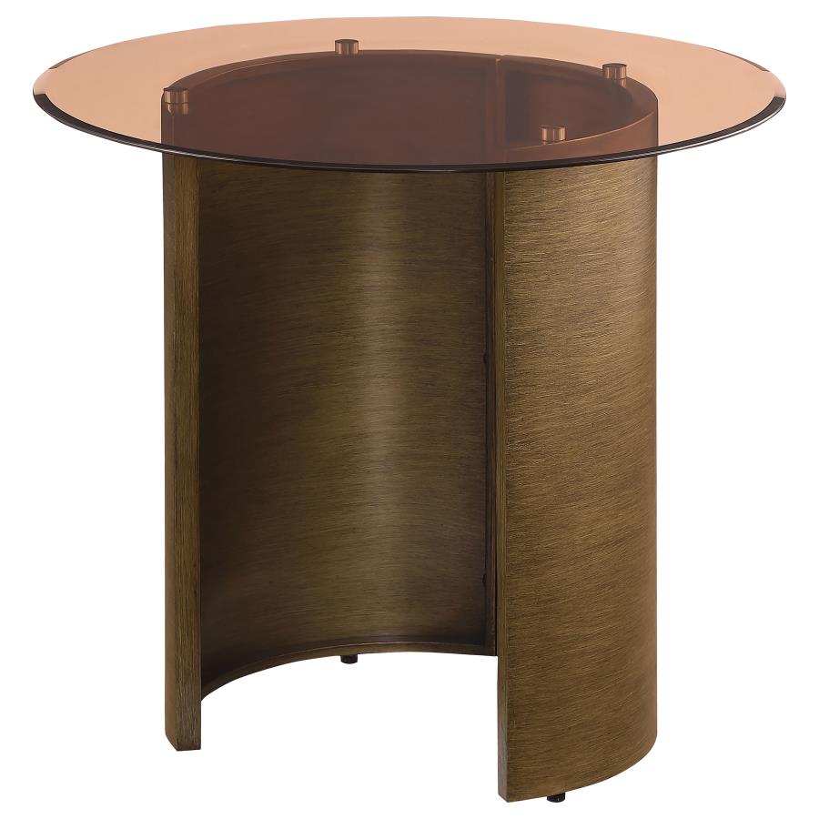 (image for) Morena Round Tawny Glass Top Side End Table Brushed Bronze