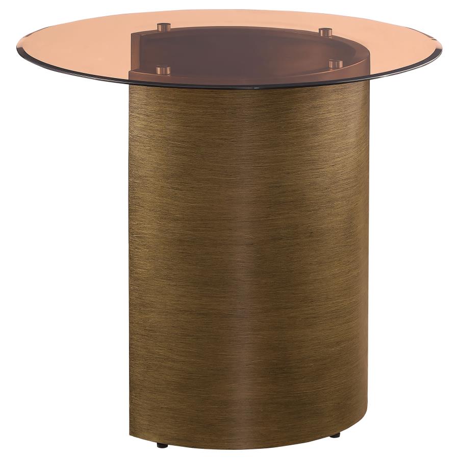 (image for) Morena Round Tawny Glass Top Side End Table Brushed Bronze