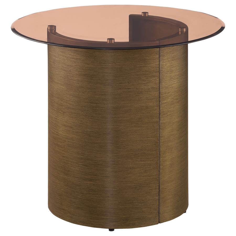 (image for) Morena Round Tawny Glass Top Side End Table Brushed Bronze