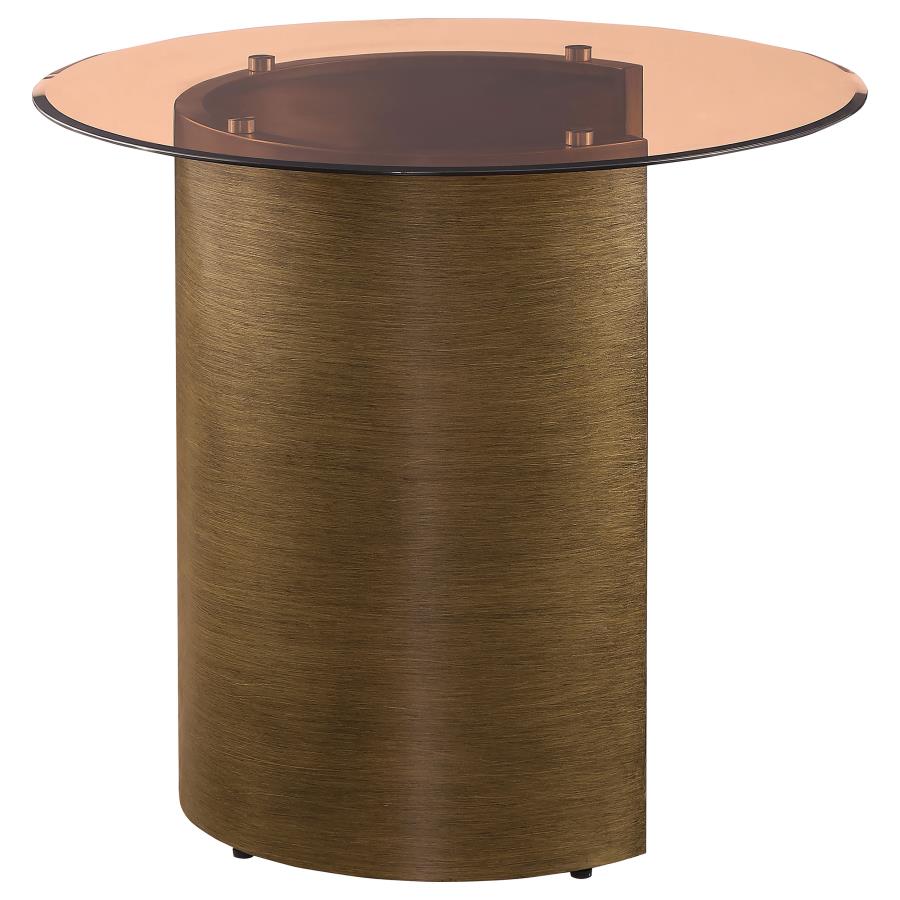 (image for) Morena Round Tawny Glass Top Side End Table Brushed Bronze