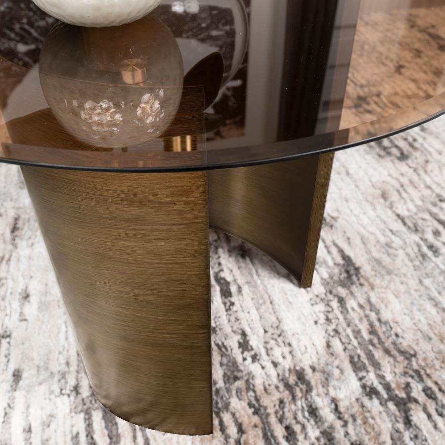 (image for) Morena Round Tawny Glass Top Side End Table Brushed Bronze