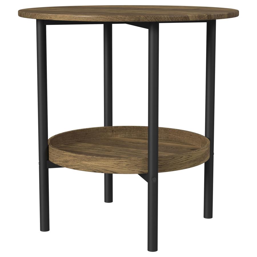 (image for) Delfin Round Glass Top Side End Table Black and Brown