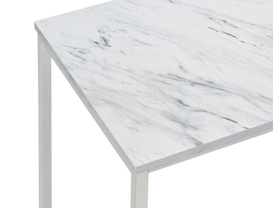 (image for) Leona Square Faux Marble Side End Table Satin Nickel