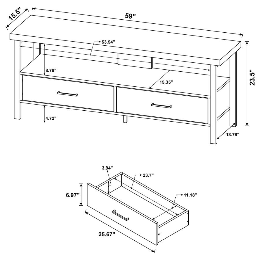 (image for) Ruston 2-drawer Engineered Wood 59" TV Stand Weathered Pine