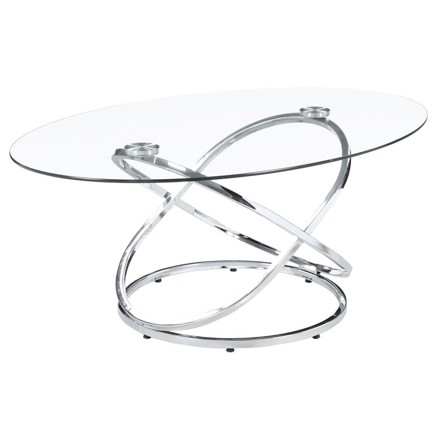 (image for) Warren 3-piece Oval Glass Top Coffee Table Set Chrome