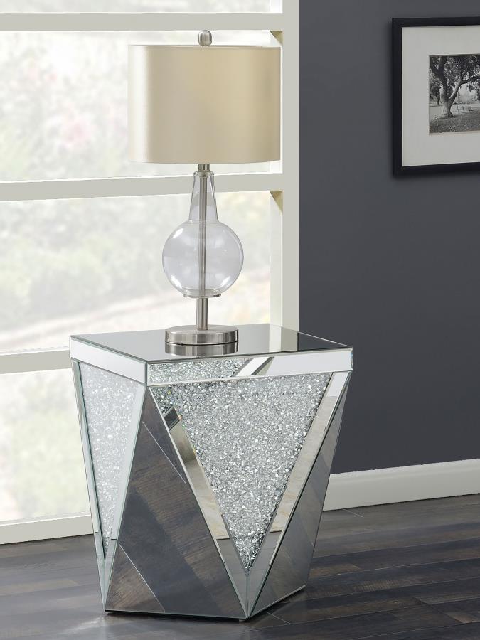 (image for) Amore Square Mirrored Acrylic Crystal Side End Table Silver