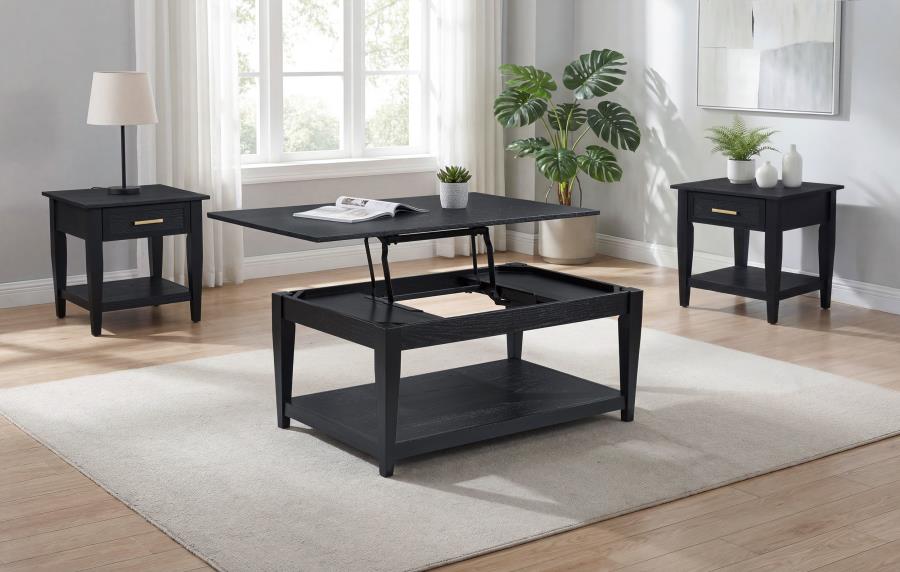 (image for) Lindenton 3-piece Wood Lift-Top Coffee and End Table Set Black