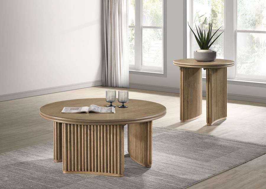 (image for) Adina 2-piece Round Coffee Table Set Distressed Light Brown