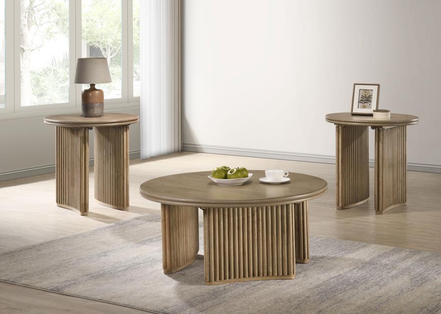 (image for) Adina 3-piece Round Coffee Table Set Distressed Light Brown