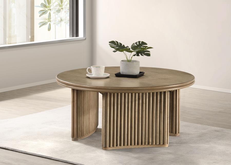 Adina 36-inch Round Wood Coffee Table Distressed Light Brown