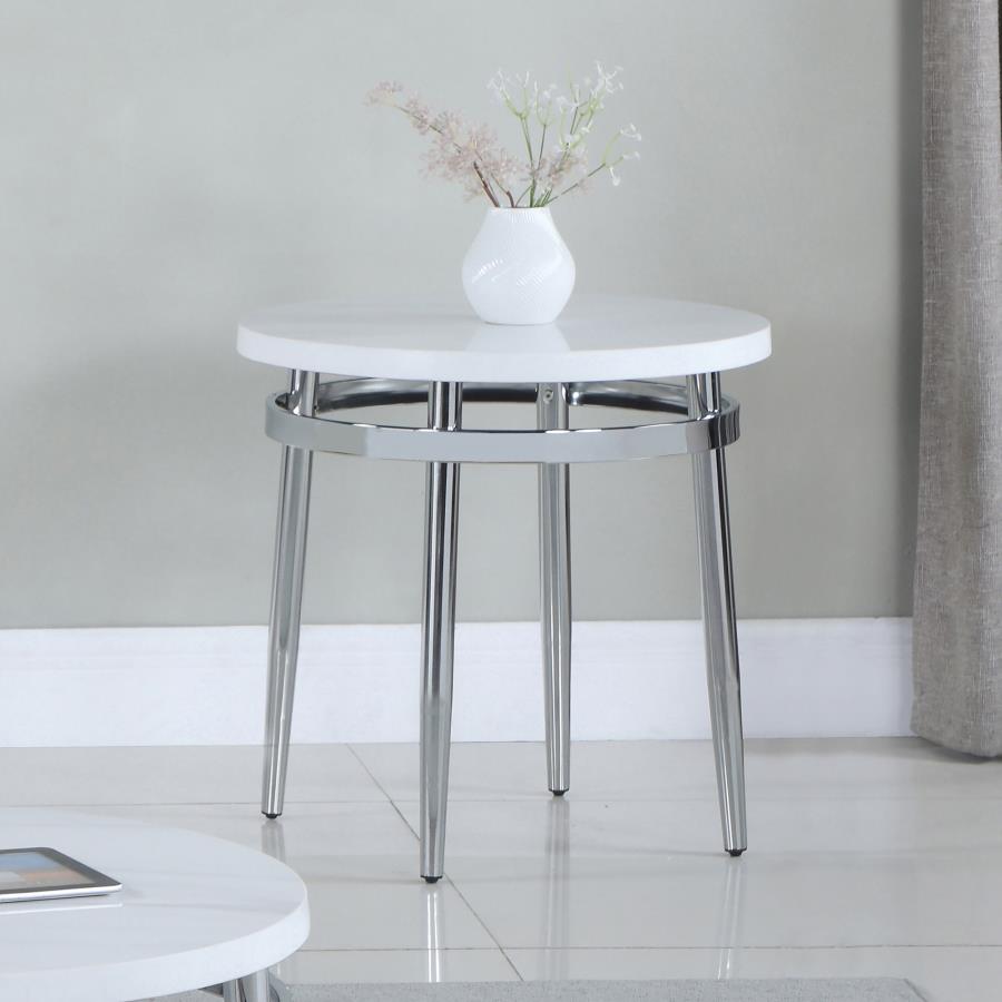 (image for) Avilla Round Marble Top Side End Table White