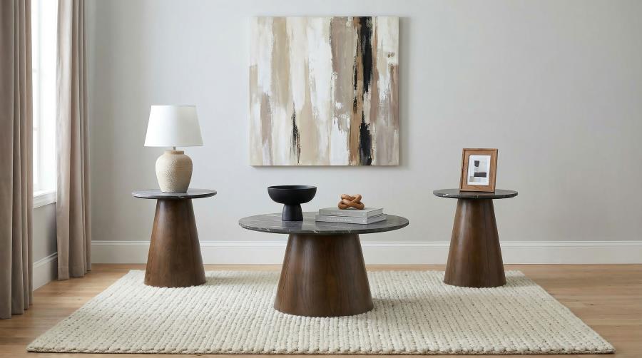 (image for) Franklin 3-piece Round Pedestal Coffee Table Set Grey and Dark Brown