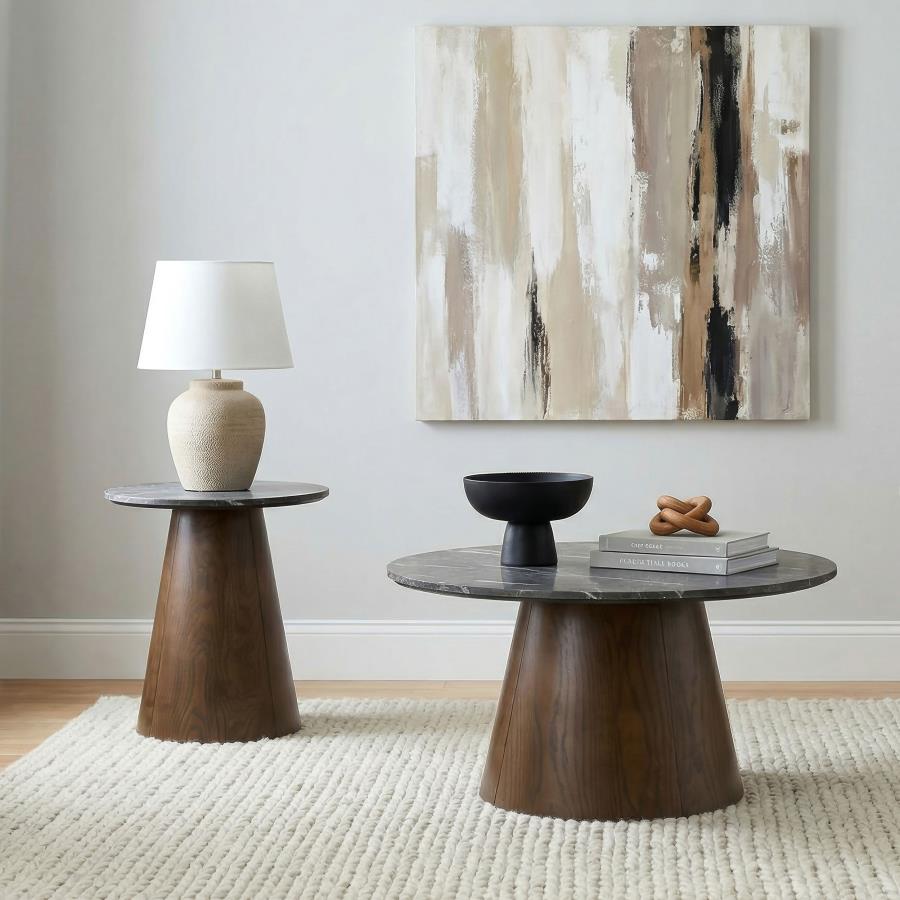 Modal Additional Images for Franklin 36-inch Round Pedestal Coffee Table Grey and Dark Brown