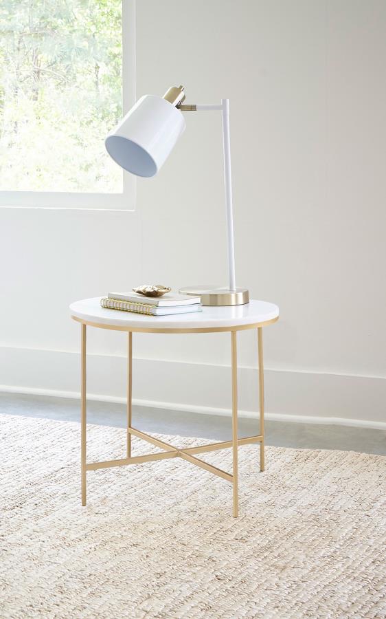 (image for) Ellison Round Marble Top Side End Table White and Gold