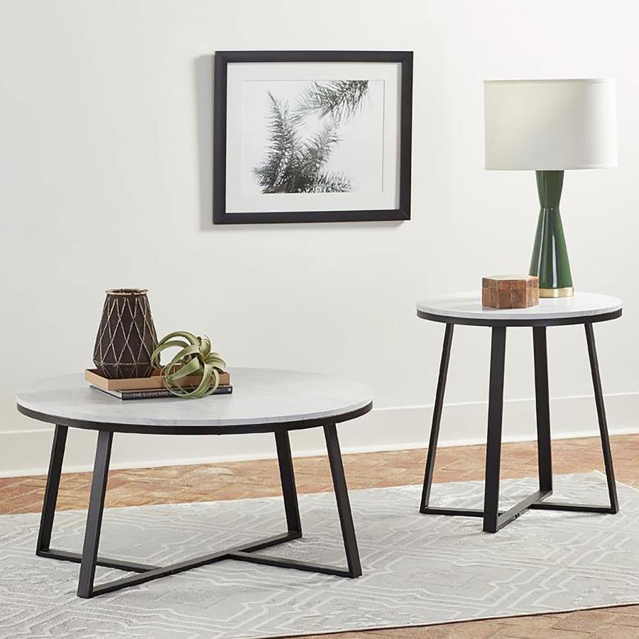 (image for) Hugo Round Faux Marble End Table White and Matte Black