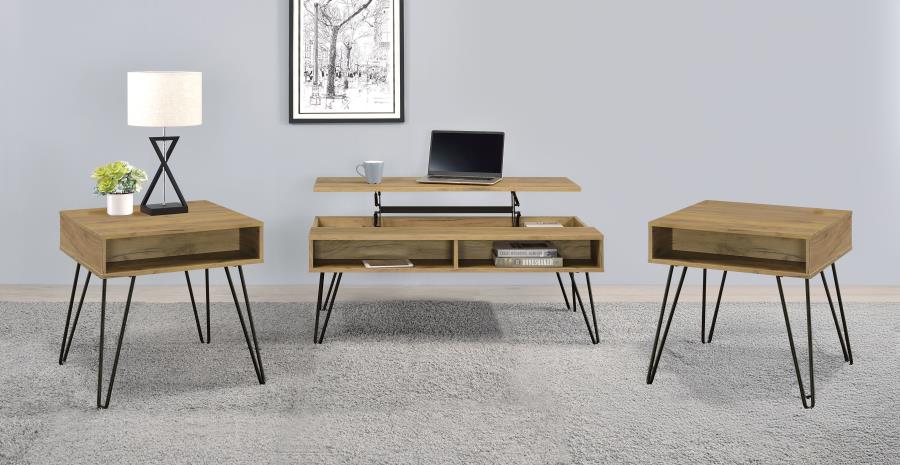 (image for) Fanning 3-piece Lift Top Coffee and End Table Set Golden Oak