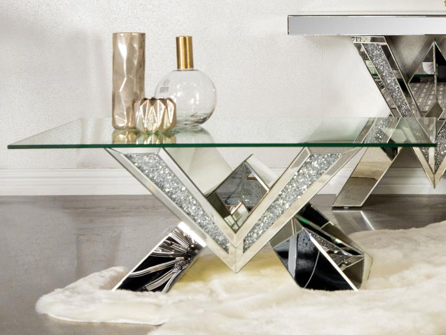 (image for) Taffeta Glass Top Mirrored Acrylic Coffee Table Silver