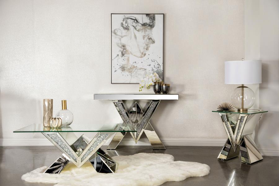 (image for) Taffeta Glass Top Mirrored Acrylic Coffee Table Silver