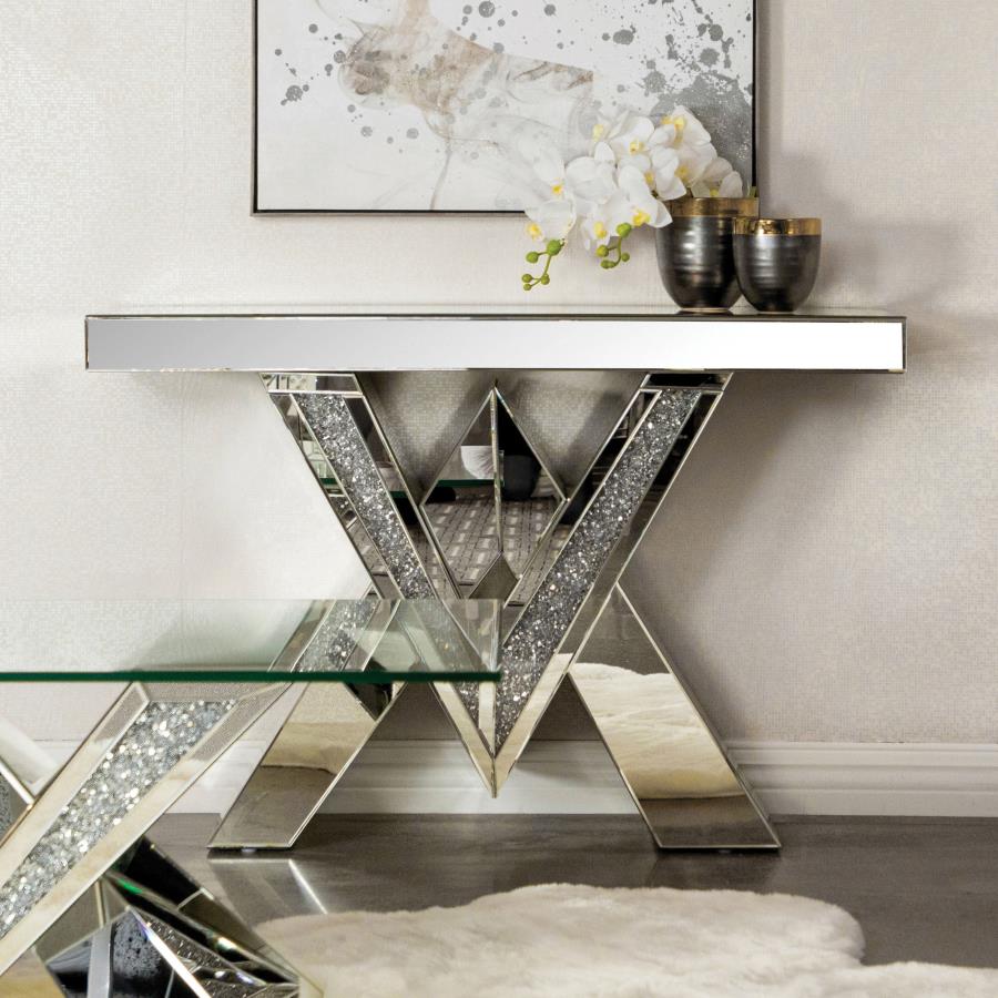 (image for) Taffeta V-shaped Mirrored Entryway Console Table Silver