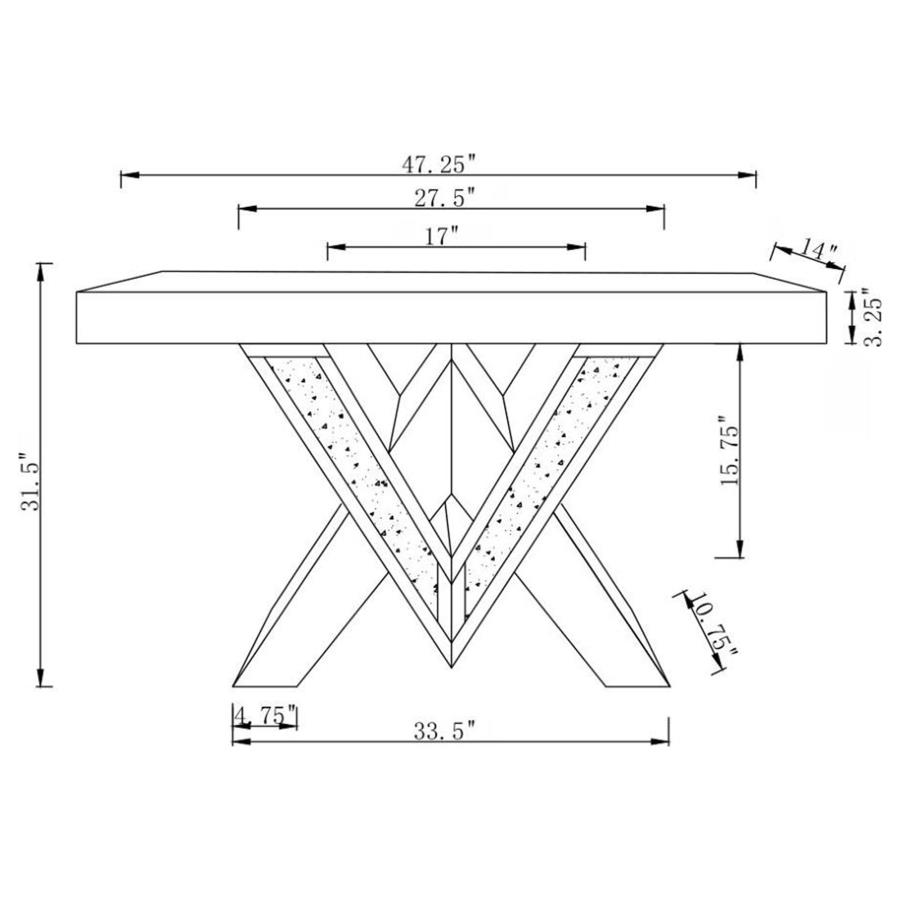 (image for) Taffeta V-shaped Mirrored Entryway Console Table Silver