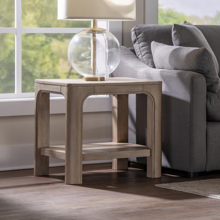 Solano Square Wood Side End Table with Shelf Weathered Mango
