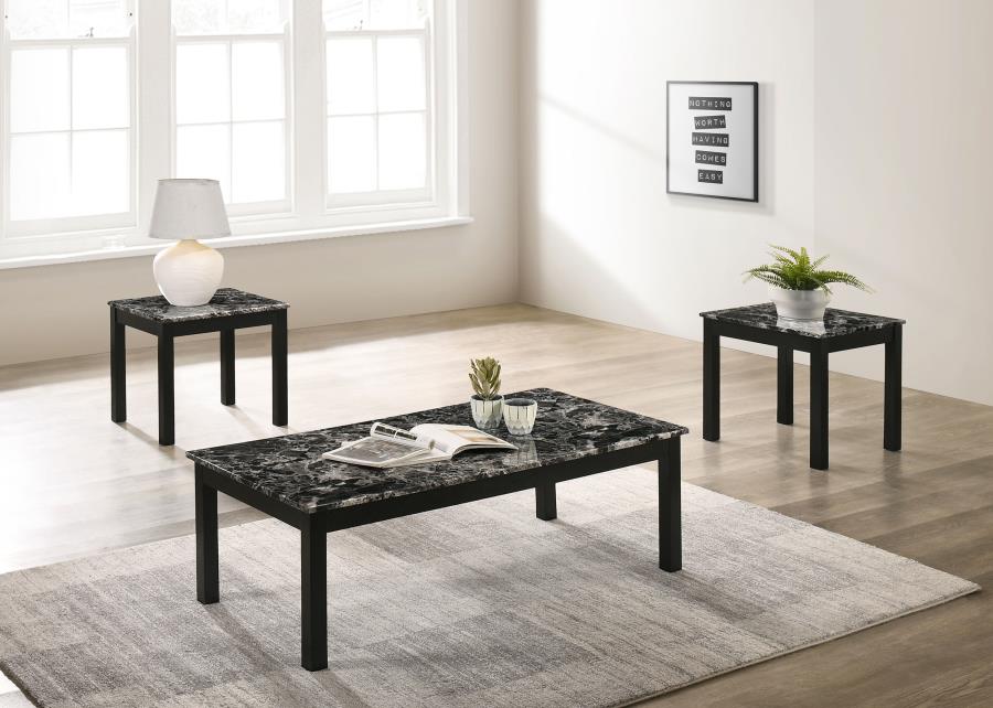 (image for) Bates 3-piece Faux Marble Top Coffee Table Set Black