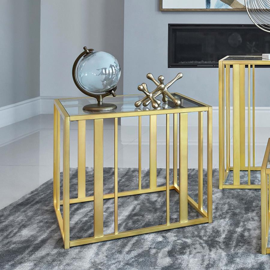 (image for) Adri Rectangular Glass Top Side End Table Matte Brass