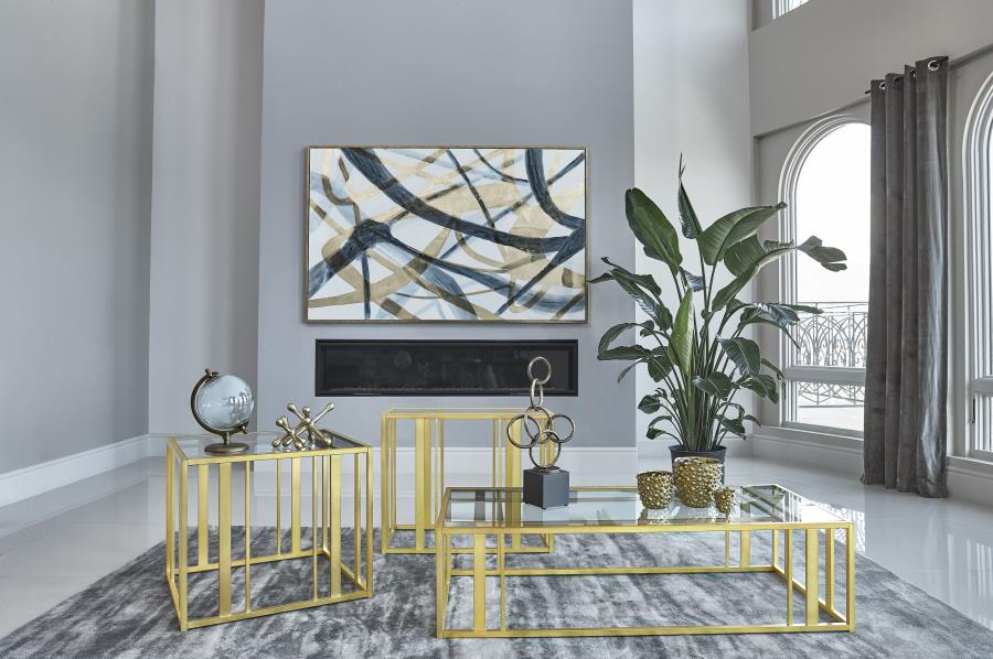 (image for) Adri 3-piece Coffee and End Table Set Matte Brass