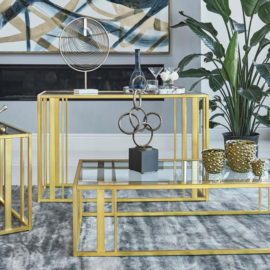 (image for) Adri Glass Top Entryway Sofa Console Table Matte Brass