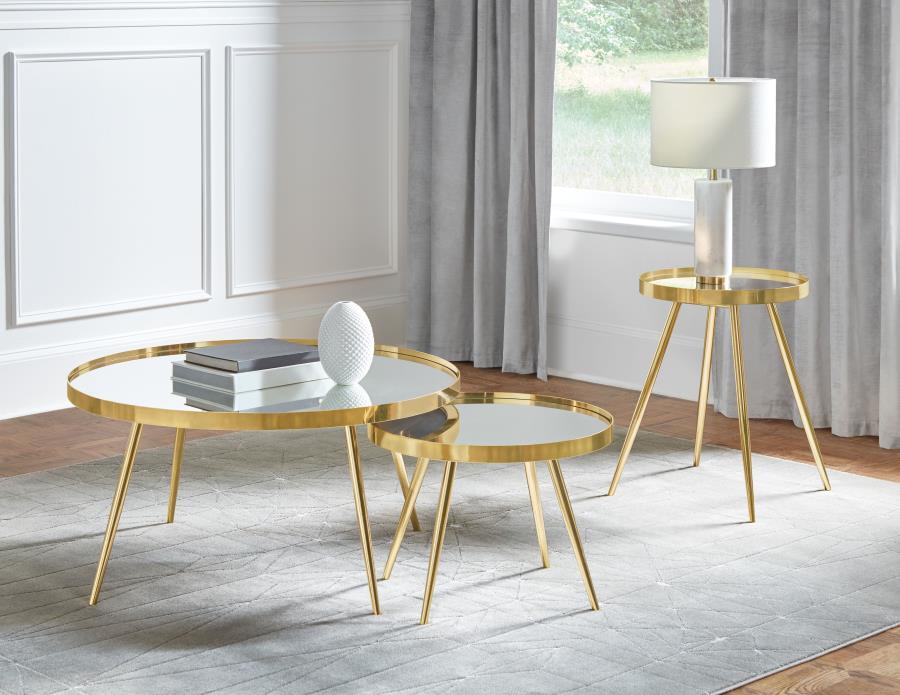 (image for) Kaelyn 3-piece Round Coffee and End Table Set Gold