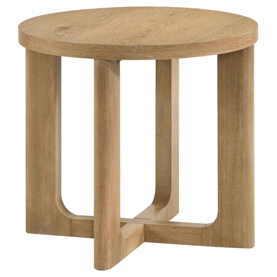 (image for) Kessler Round Sculptural Wood End Table Light Oak