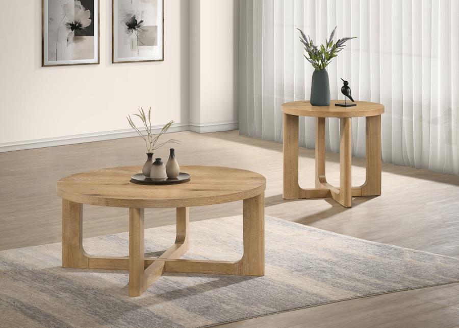 (image for) Kessler 2-piece Round Sculptural Wood Coffee Table Set Light Oak