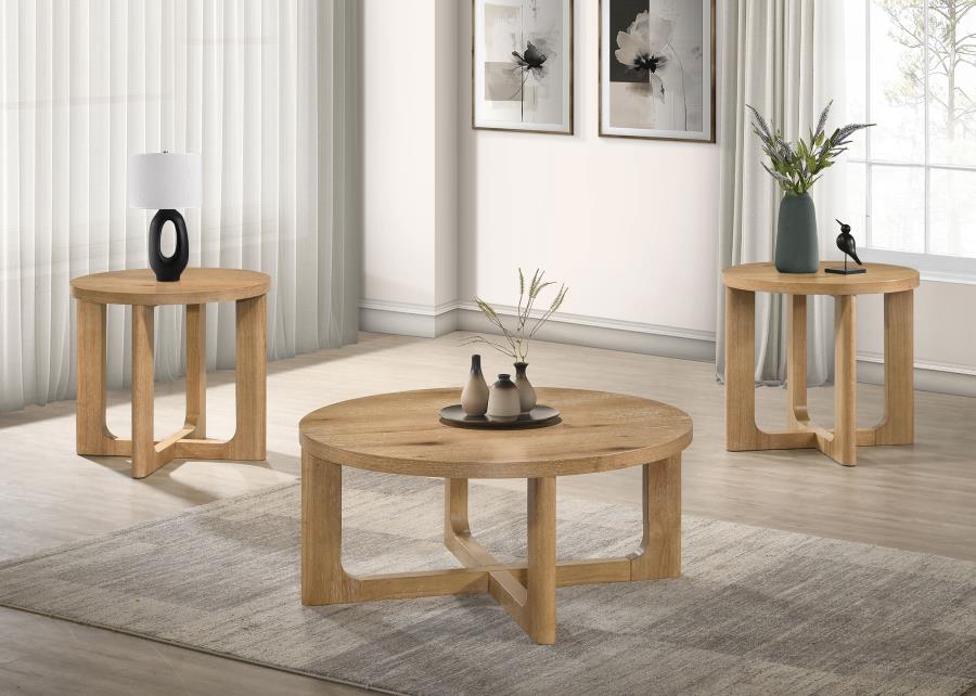 (image for) Kessler 3-piece Round Sculptural Wood Coffee Table Set Light Oak