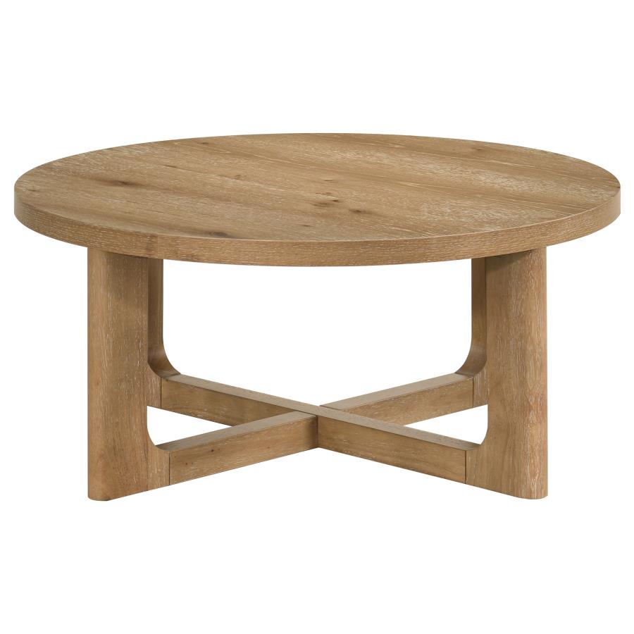 Kessler 3-piece Round Sculptural Wood Coffee Table Set Light Oak