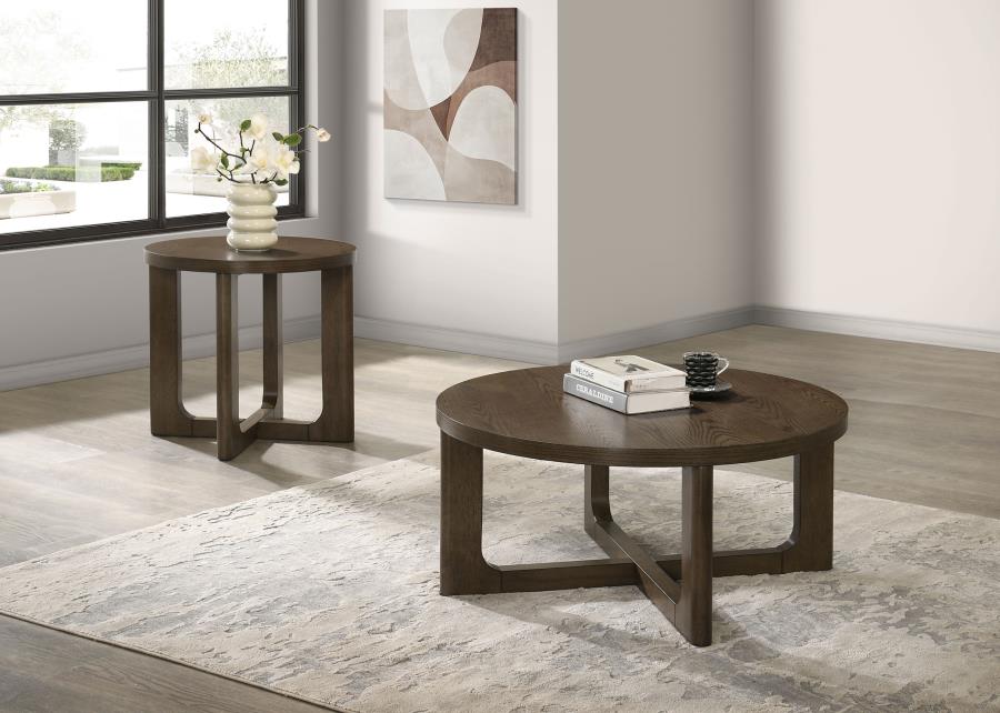 (image for) Kessler 2-piece Round Sculptural Wood Coffee Table Set Brown