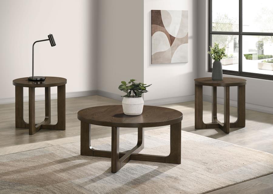 (image for) Kessler 3-piece Round Sculptural Wood Coffee Table Set Brown