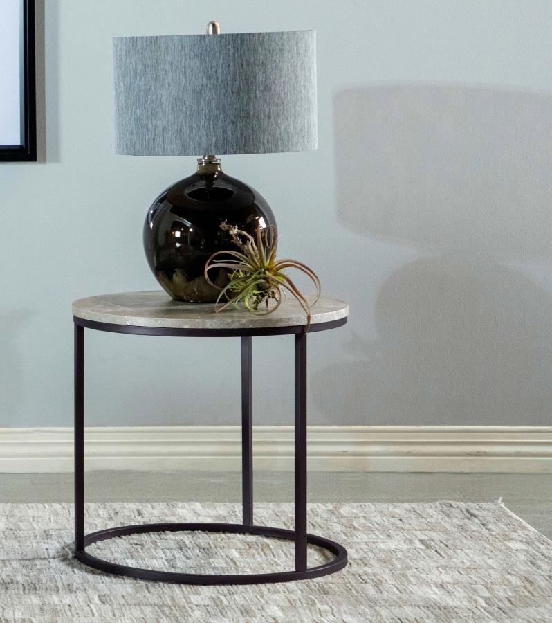 (image for) Lainey Round Faux Marble Side End Table Grey