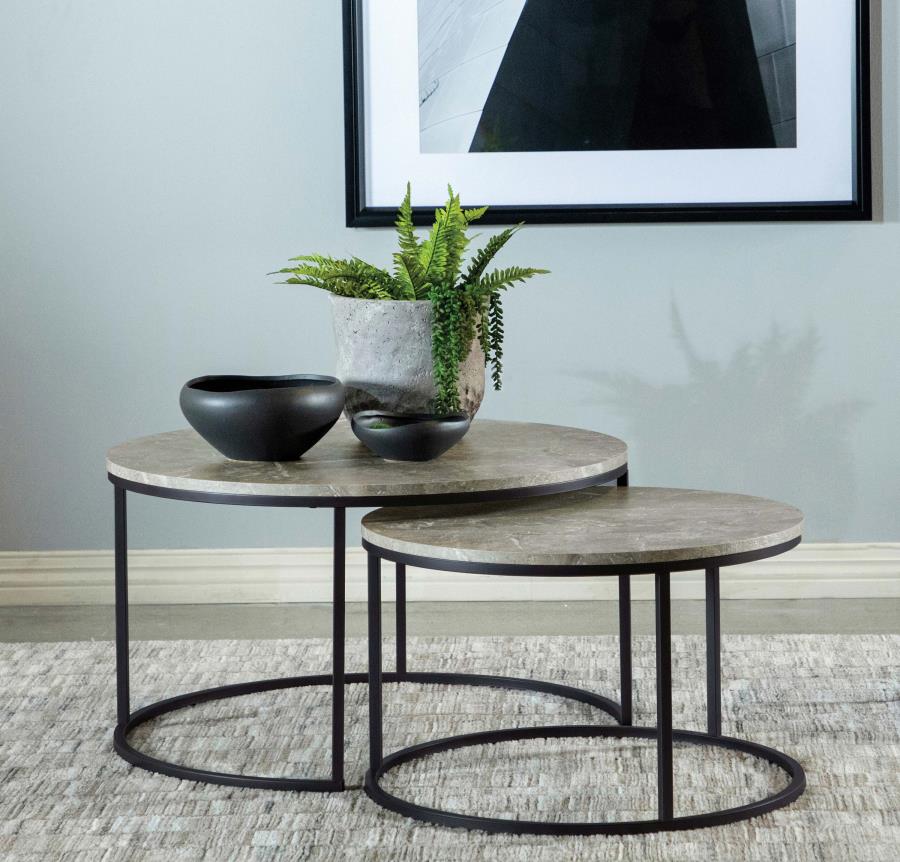 (image for) Lainey 2-piece Round Faux Marble Nesting Coffee Table Grey