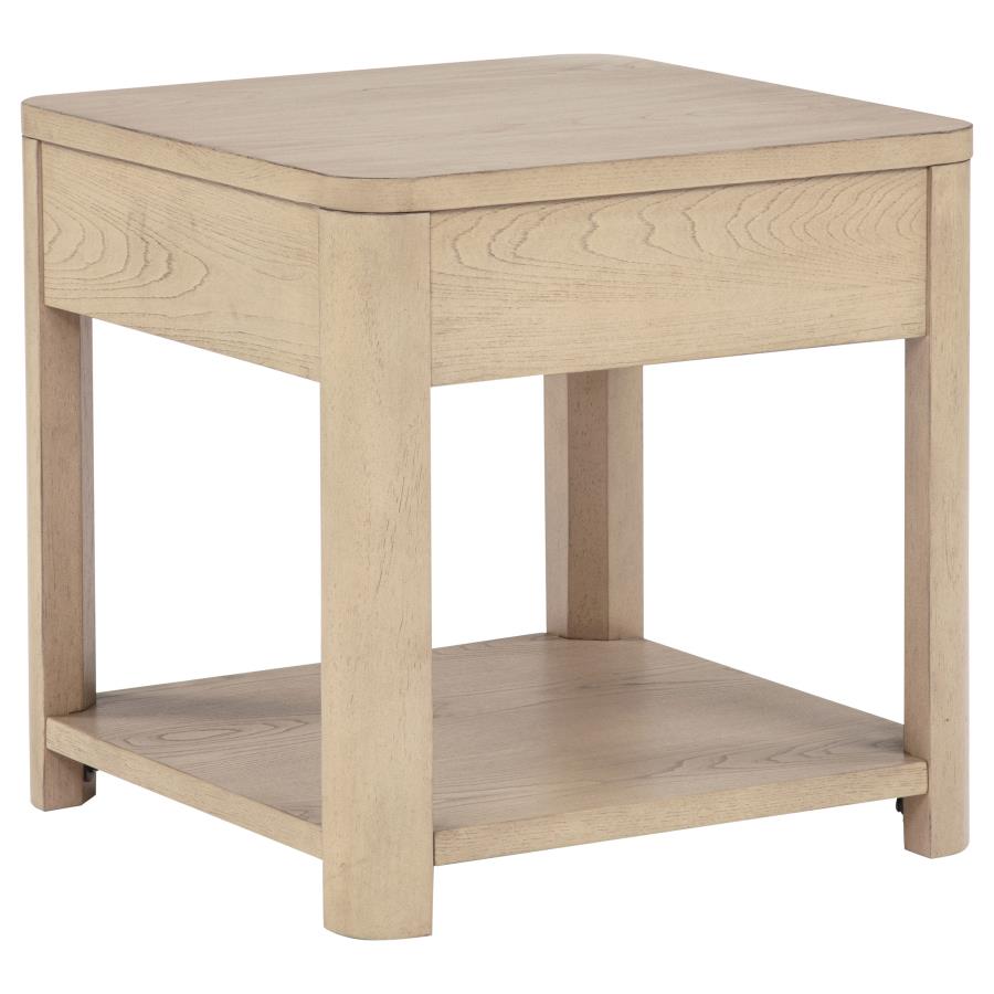 Marcelo Wood End Table with Drawer and Shelf Light Elm