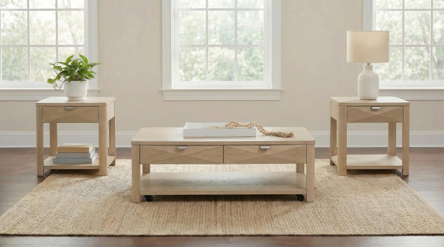 (image for) Marcelo 3-piece Coffee Table Set with Storage Light Elm