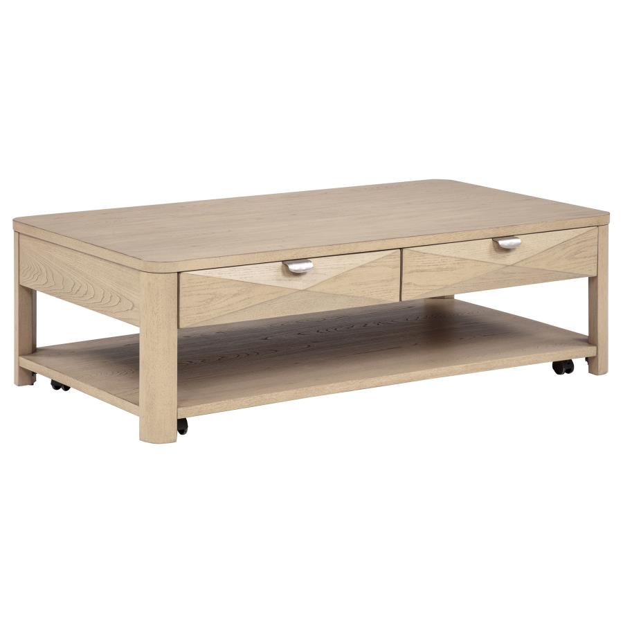 (image for) Marcelo Wood Coffee Table with 2 Drawers and Shelf Light Elm