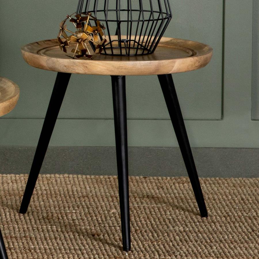 (image for) Zoe Round Mango Wood Side End Table Natural and Black