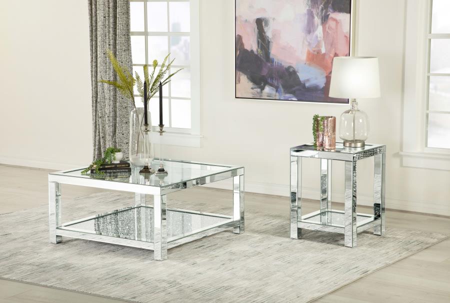 (image for) Valentina 1-shelf Square Glass Top Side End Table Silver