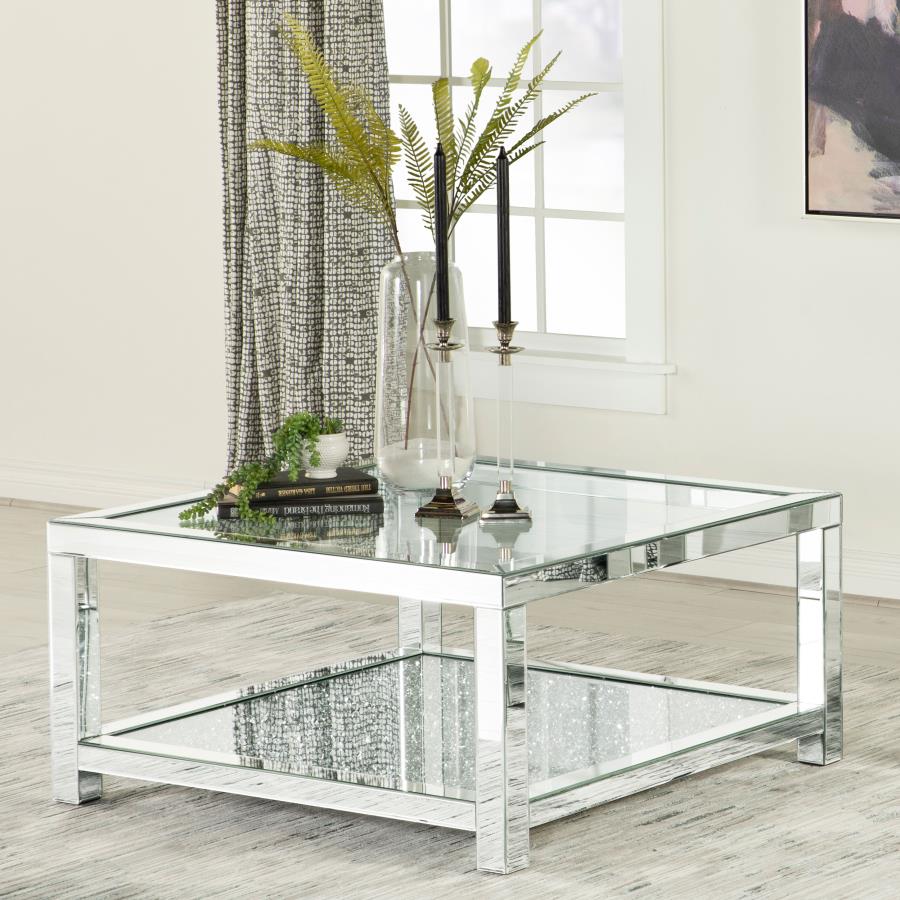 (image for) Valentina 1-shelf Square Glass Top Coffee Table Silver