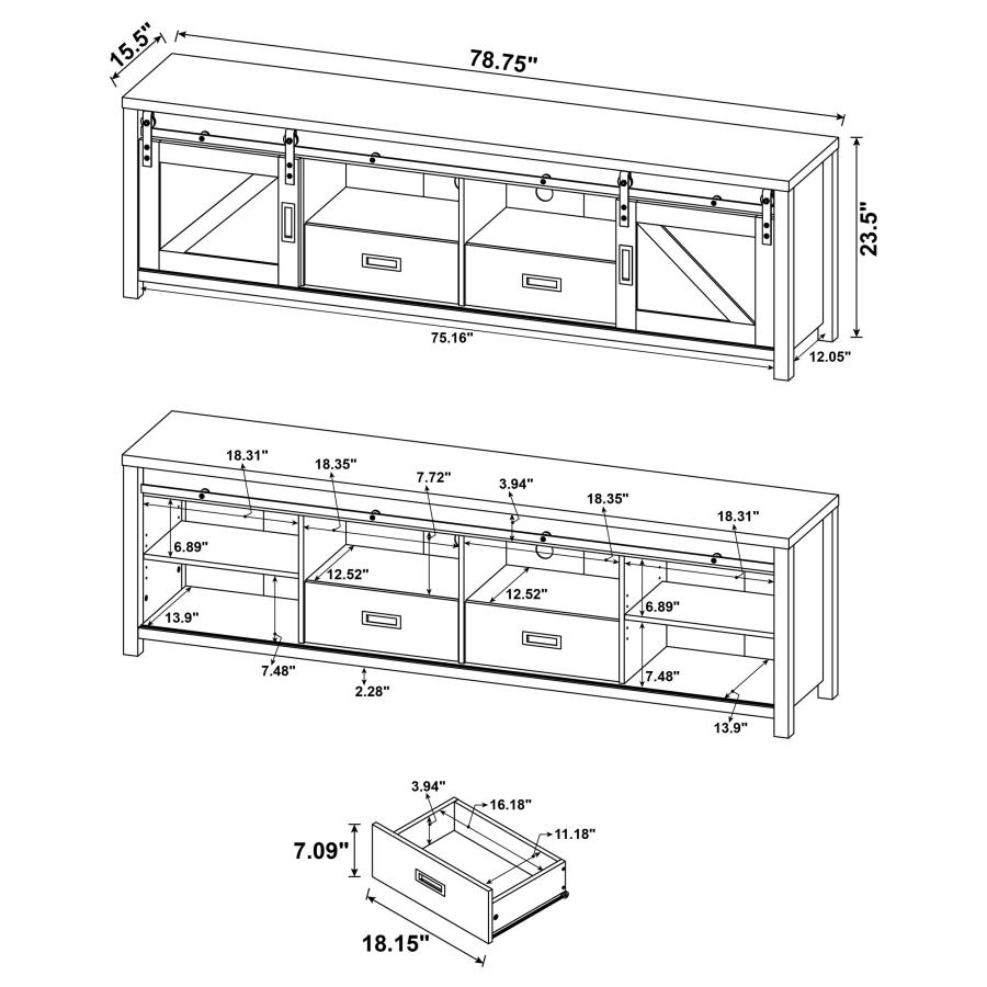 (image for) Madra 2-door Engineered Wood 79" TV Stand Distressed Pine