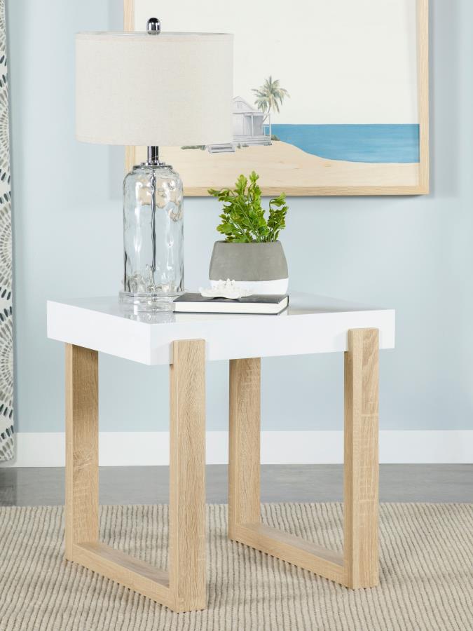 (image for) Pala Rectangular End Table White High Gloss and Natural