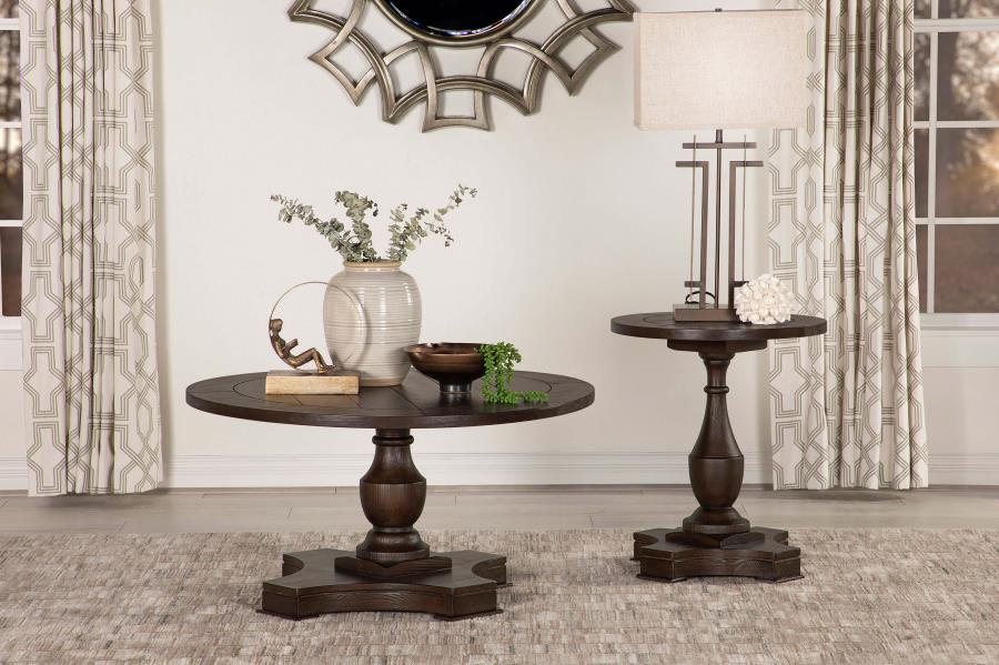 (image for) Morello Round Wood Coffee Table with Pedestal Base Coffee