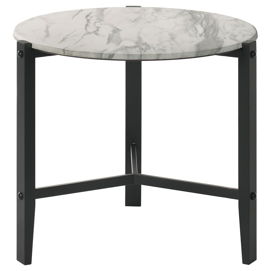 (image for) Tandi Round Faux Marble Side End Table White and Black