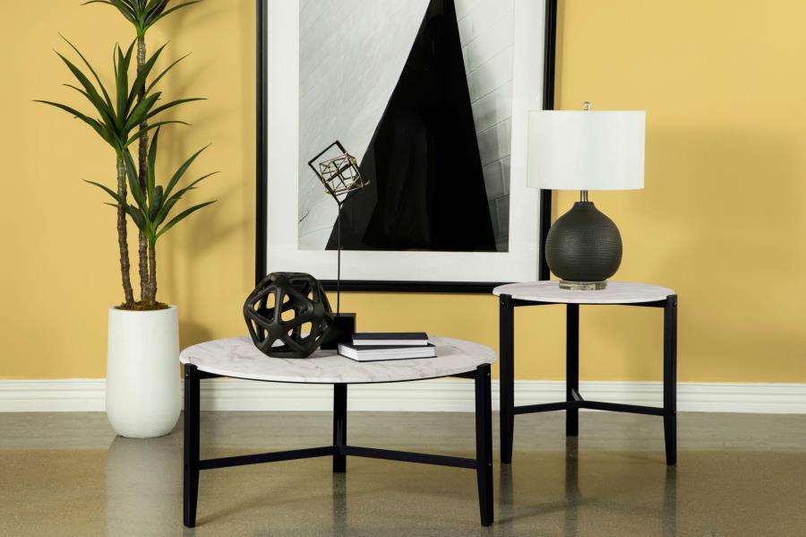 Modal Additional Images for Tandi Round Faux Marble Coffee Table White and Black
