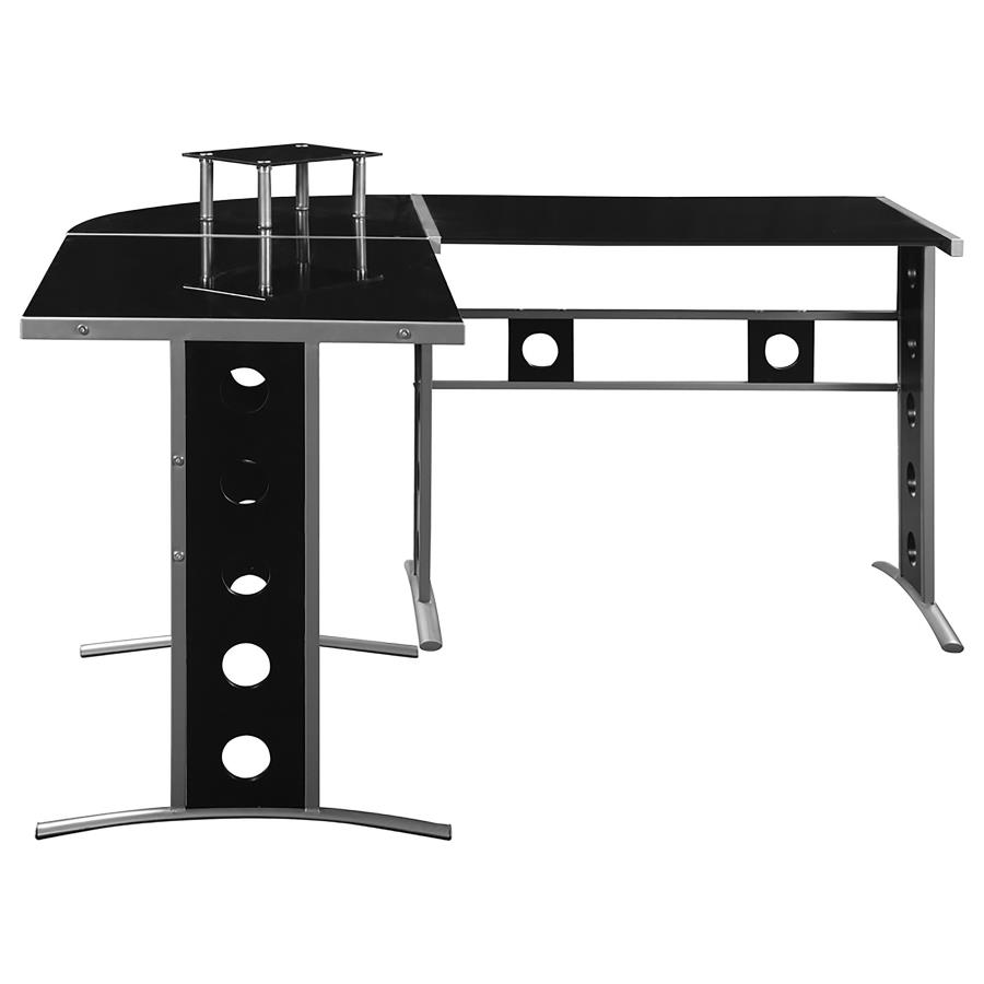 (image for) Keizer 59-inch Glass Top L-Shape Computer Desk Black